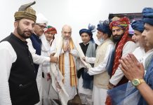 Pahari leaders from J&K with Union Home Minister Amit Shah in New Delhi on Friday.