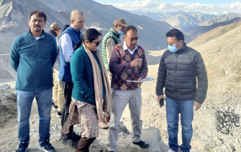 Secretary Tourism Department of Ladakh Kacho Mehboob Ali Khan interacting with engineers at a tourism site in Leh. Secretary Tourism Department of Ladakh Kacho Mehboob Ali Khan interacting with engineers at a tourism site in Leh.