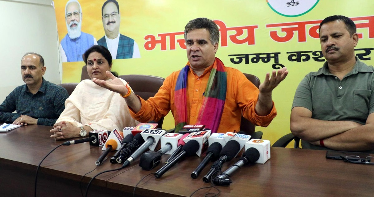 BJP leaders at a press conference at Jammu on Friday.