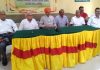 DSS president Gulchain Singh Charak and others during a meeting in Jammu on Thursday.