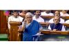 Union Finance Minister Nirmala Sitharaman speaking in Lok Sabha on Monday.(UNI)