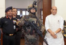 Defence Minister Rajnath Singh handing over indigenously-developed Future Infantry Soldier as a System (F-INSAS) to Chief of the Army Staff General Manoj Pande, in New Delhi on Tuesday. (UNI)