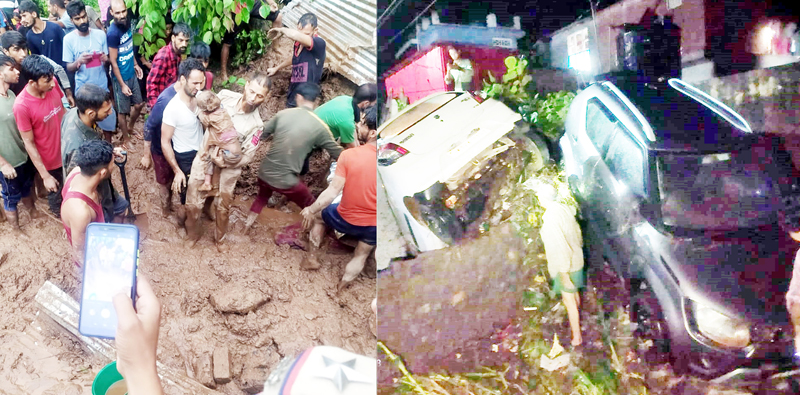 Two children’s bodies being removed from collapsed house in Billawar (left) and cars stuck with houses after massive flash flood in Surankote on Sunday (right). —Excelsior pics by Pardeep & Romesh Bali Two children’s bodies being removed from collapsed house in Billawar (left) and cars stuck with houses after massive flash flood in Surankote on Sunday (right). —Excelsior pics by Pardeep & Romesh Bali