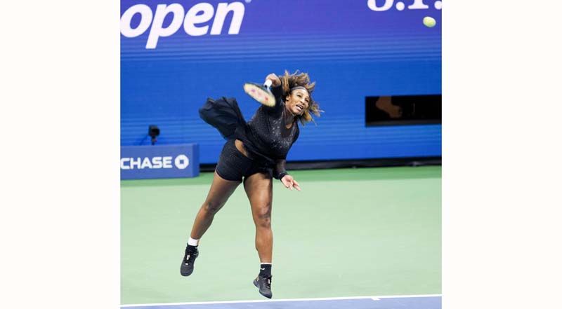 Serena Williams of the United States serves during the women’s singles first round match against Danka Kovinic of Montenegro.(UNI) Serena Williams of the United States serves during the women’s singles first round match against Danka Kovinic of Montenegro.(UNI)