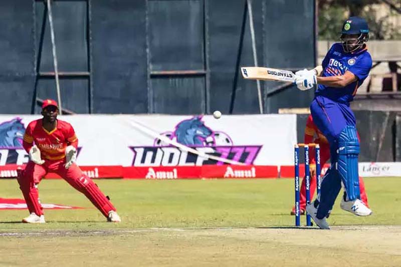Shikhar Dhawan playing a shot during his unbeaten knock of 81 run against Zimbabwe.