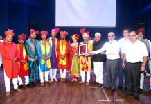 Cultural team being awarded by the dignitaries at Cluster University of Jammu on Wednesday.