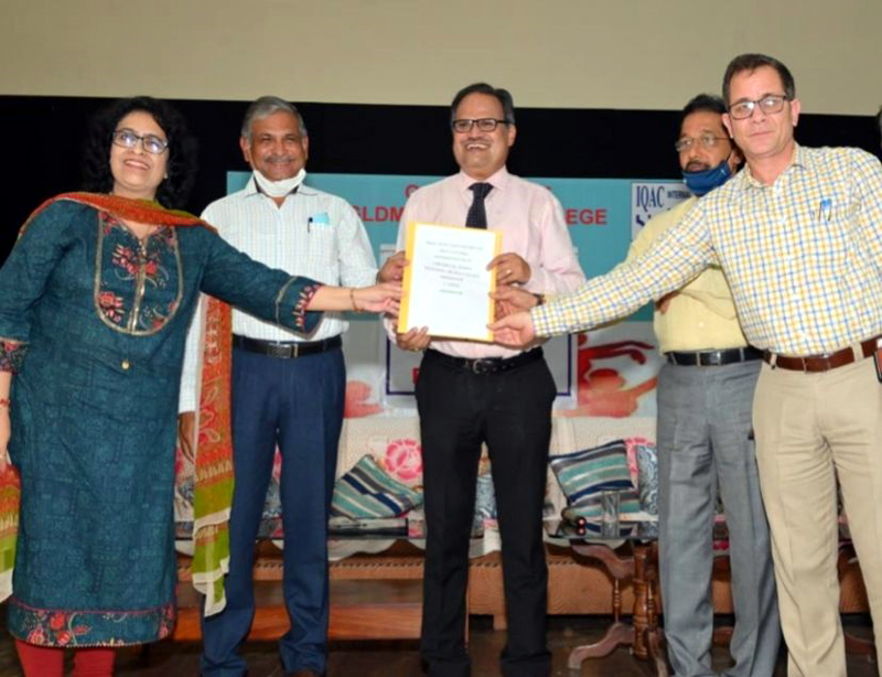 Principal Girdhari Lal Dogra Degree College, Hiranagar, Dr Pragya Khanna being presented Grade B+ Certificate by representatives of NAAC Bangalore. Principal Girdhari Lal Dogra Degree College, Hiranagar, Dr Pragya Khanna being presented Grade B+ Certificate by representatives of NAAC Bangalore.