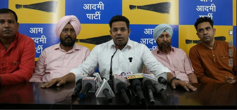 AAP Jammu Province Incharge Gaurav Sharma addressing a press conference at Jammu on Tuesday. AAP Jammu Province Incharge Gaurav Sharma addressing a press conference at Jammu on Tuesday.