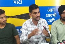 AAP leader Partap Singh addressign a press conference at Jammu on Tuesday.