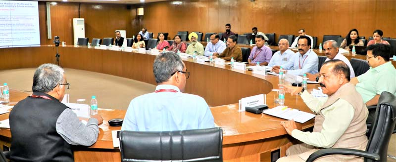 Union Minister Dr Jitendra Singh chairing over a high-level meeting to finalise the plan for the upcoming meeting of Science Ministers of all the States and UTs, on Wednesday.