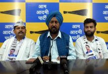 AAP leader Taranjit Singh Tony addressing a press conference at Jammu on Wednesday.