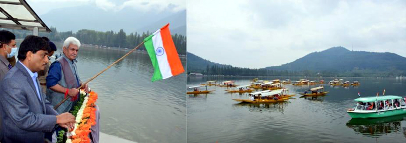 Lt Governor Manoj Sinha flagging off ‘Har Ghar Tiranga’ rally at Dal Lake in Srinagar. Lt Governor Manoj Sinha flagging off ‘Har Ghar Tiranga’ rally at Dal Lake in Srinagar.