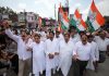 Cong leaders taking out protest rally in Jammu. -Excelsior/Rakesh