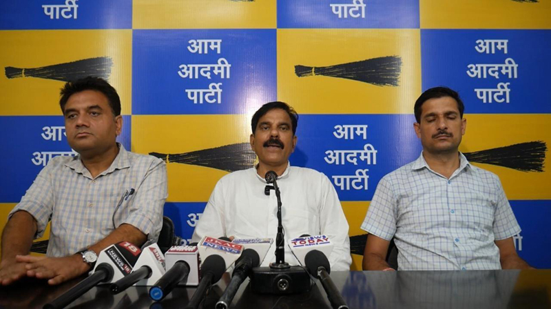 AAP senior leader Harsh Dev Singh addressing a press conference at Jammu. AAP senior leader Harsh Dev Singh addressing a press conference at Jammu.