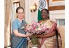 Congress President Sonia Gandhi calling on President Droupadi Murmu at Rashtrapati Bhavan in New Delhi on Tuesday. (UNI)