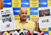 Delhi Deputy Chief Minister Manish Sisodia addressing a Press Conference a day after CBI raids on his residence, in New Delhi on Saturday. (UNI)