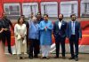Nitin Gadkari Union Minister of Road Transport and Highways with Ashok Hinduja, Chairman Hinduja Group of Companies and Shom Hinduja Director of Ashok Leyland, Mahesh Babu,CEO Switch Mobility during the launch of India's 1st Electric Air Condition Double Darker Bus, in Mumbai on Thursday. (UNI)