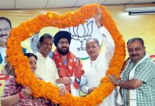 BJP leaders taking Ranjodh Singh Nalwa into party fold at Jammu on Wednesday.