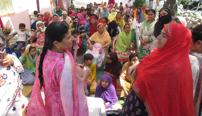 J&K Mahila Congress president, Indu Pawar addressing party workers’ meeting in Jammu. J&K Mahila Congress president, Indu Pawar addressing party workers’ meeting in Jammu.