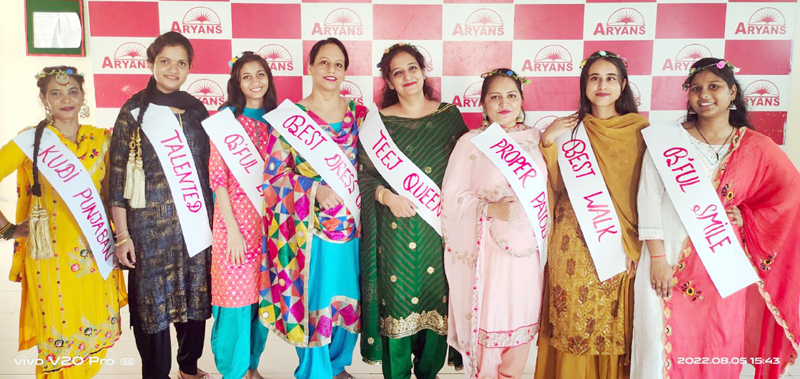 Winners of ‘Mrs Teej’ title during function at Aryans Group of Colleges.