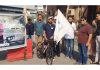 Sarmad Hafeez flagging off Adil Teli’s Leh to Manali Cycle Yatra from Srinagar on Friday.