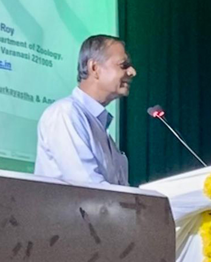 Prof Roy delivering lecture on cancer at GCW Gandhi Nagar on Wednesday.
