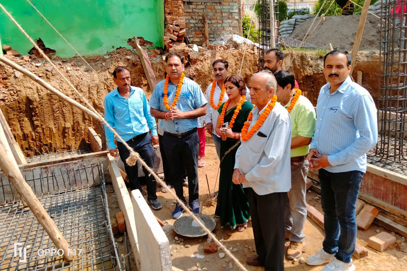 Senior BJP leader, Jeet Kumar Angral starting construction work of school building at Canal Road in Jammu on Wednesday. Senior BJP leader, Jeet Kumar Angral starting construction work of school building at Canal Road in Jammu on Wednesday.