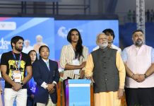 Prime Minister Narendra Modi at the opening ceremony of the 36th National Games at Narendra Modi Stadium in Ahmedabad. Gujarat on Thursday. (UNI)