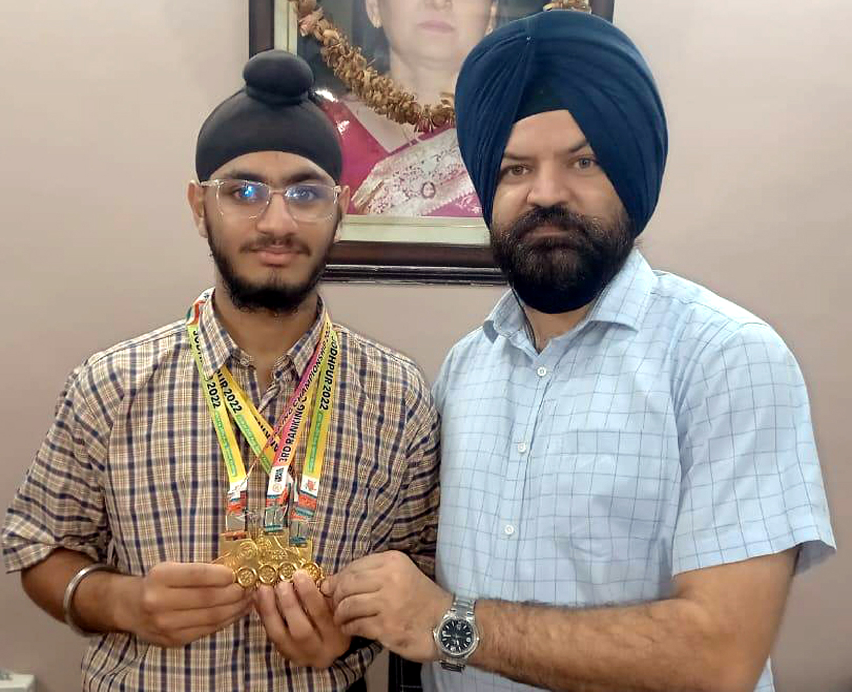 Samarjot posing for a photograph with school Principal, Balkaran Singh on Thursday. Samarjot posing for a photograph with school Principal, Balkaran Singh on Thursday.