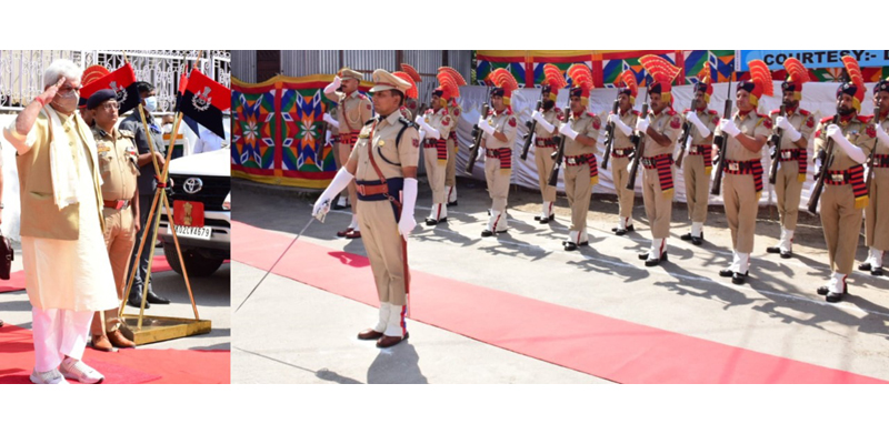 LG Manoj Sinha takes salute at a function in Doda on Thursday. LG Manoj Sinha takes salute at a function in Doda on Thursday.