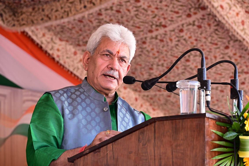 LG Manoj Sinha addressing a function in downtown Srinagar on Wednesday.