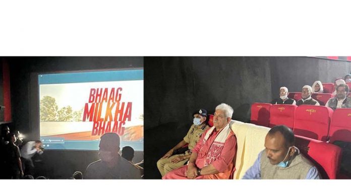 Lieutenant Governor Manoj Sinha during inauguration of Multipurpose Cinema Hall at Pulwama on Sunday.