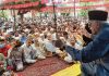 NC president Dr Farooq Abdullah addressing party workers in South Kashmir on Monday.