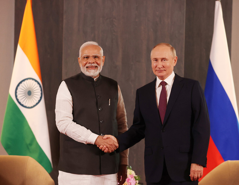Prime Minister Narendra Modi in a bilateral meeting with President of Russia Vladimir Putin in Samarkand, Uzbekistan on Friday.