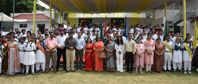 Students and management posing for a group photograph during the function at DPS Jammu on Friday.