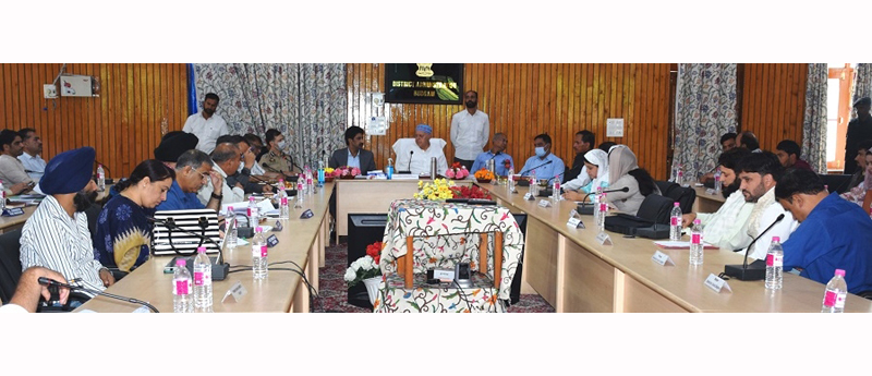 MP Dr Farooq Abdullah chairing a DISHA meeting at Budgam on Tuesday. MP Dr Farooq Abdullah chairing a DISHA meeting at Budgam on Tuesday.