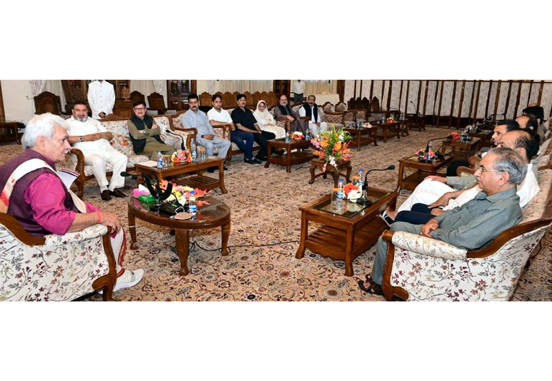 LG Sinha interacting with delegation of J&K Apni Party in Srinagar on Sunday. LG Sinha interacting with delegation of J&K Apni Party in Srinagar on Sunday.