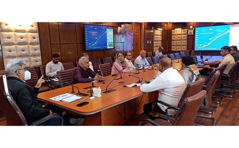 ACS APD Atal Dulloo chairing a meeting in Srinagar on Monday. ACS APD Atal Dulloo chairing a meeting in Srinagar on Monday.