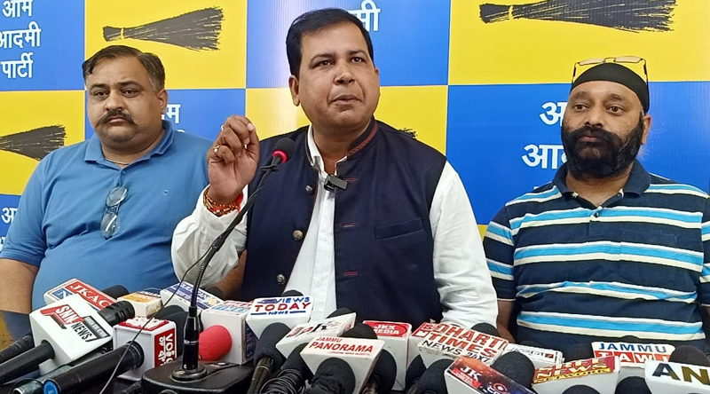 AAP leaders during a press conference at party office in Jammu on Friday. AAP leaders during a press conference at party office in Jammu on Friday.