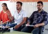ABVP leaders addressing press conference at Jammu on Sunday.