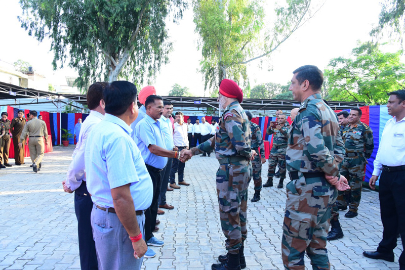 DG NCC, Lt Gen Gurbirpal Singh interacting with officers during visit to NCC Directorate at Jammu on Wednesday.