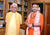Lieutenant Governor Manoj Sinha at a meeting with Jagadguru Shankaracharya at Srinagar on Thursday.