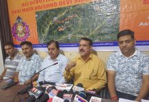 Jugal Kishore Sharma and others addressing a press conference at Jammu on Thursday.