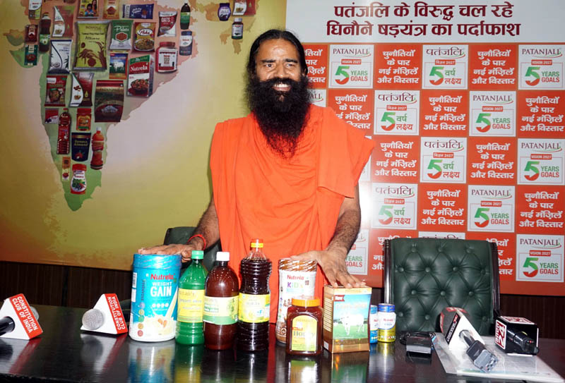 Yog Guru Swami Ramdev at a press conference, in New Delhi on Friday. (UNI)
