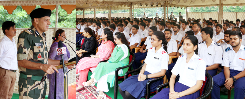 IG BSF Jammu Frontier DK Boora addressing students. IG BSF Jammu Frontier DK Boora addressing students.