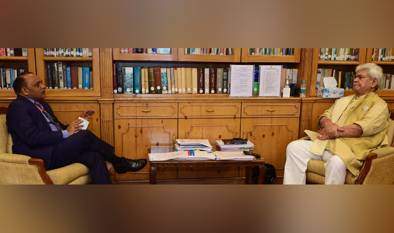Lt Governor Manoj Sinha meeting Sh Baldev Prakash, MD and CEO of J&K Bank