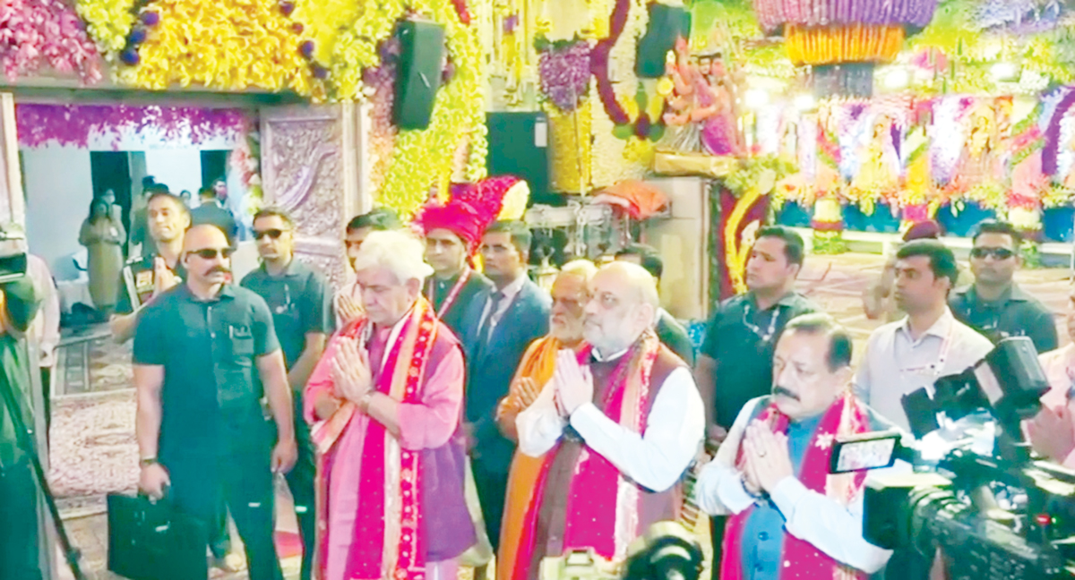 Union Home Minister Amit Shah offering prayers at Mata Vaishno Devi Shrine on Tuesday. Union Home Minister Amit Shah offering prayers at Mata Vaishno Devi Shrine on Tuesday.