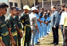 Member Sports Council Ranjeet Kalra interacting with players at MA Stadium Jammu on Thursday.