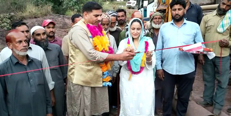 DDC Member Khalid Choudhary and Sarpanch Shazia jointly launch work on a Water Supply Scheme in Doongi area of Rajouri on Friday. DDC Member Khalid Choudhary and Sarpanch Shazia jointly launch work on a Water Supply Scheme in Doongi area of Rajouri on Friday.