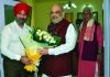 Chairman, AJKSCC and AJKTWA, Ajit Singh during meeting with Home Minister Amit Shah in Jammu on Tuesday.